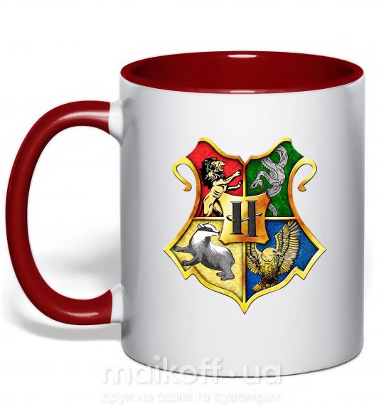 Чашка с цветной ручкой Хогвартс герб Красный фото