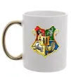 Чашка з кольоровою ручкою Хогвартс герб Золото фото
