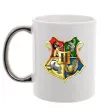 Чашка з кольоровою ручкою Хогвартс герб Срібло фото