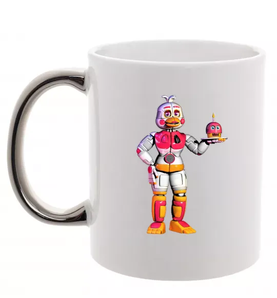 Чашка з кольоровою ручкою Чика Фнаф Срібло фото