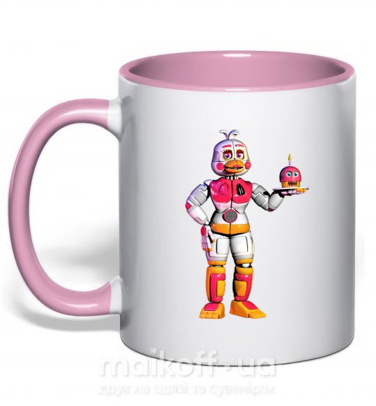 Чашка з кольоровою ручкою Чика Фнаф Ніжно рожевий фото