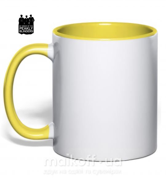 Чашка з кольоровою ручкою Острые козырьки силуэт Сонячно жовтий фото