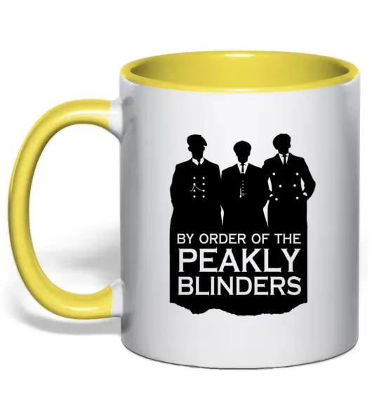 Чашка з кольоровою ручкою Гострі картузи силует Лимонний фото