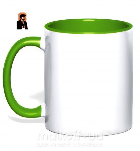 Чашка з кольоровою ручкою Острые козырьки трафарет Зелений фото