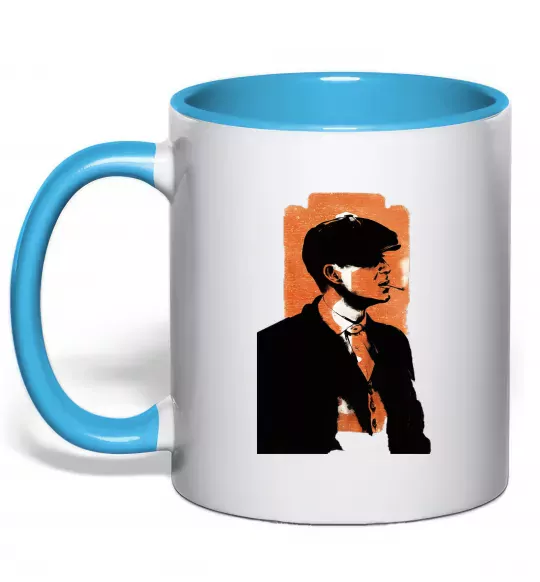 Чашка з кольоровою ручкою Гострі картузи трафарет Блакитний фото