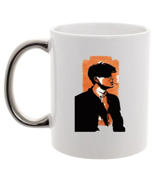 Чашка з кольоровою ручкою Гострі картузи трафарет Срібло фото