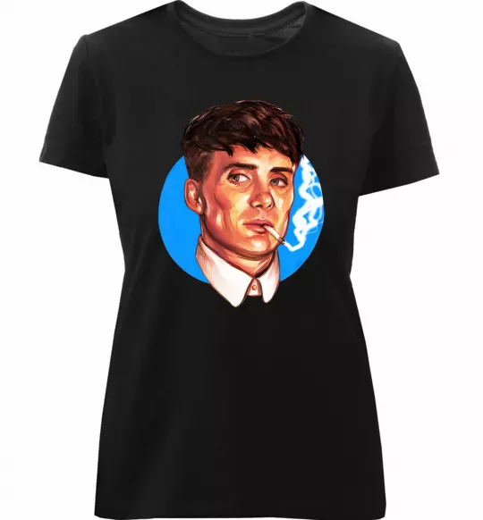 Жіноча преміум футболка Томас Шелбі з цигаркою Гострі картузи Чорний фото