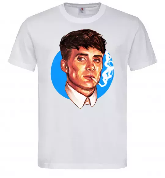 Чоловіча футболка Томас Шелбі з цигаркою Гострі картузи Білий фото