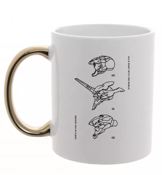 Чашка з кольоровою ручкою Evangelion HELMETS аніме Золото фото