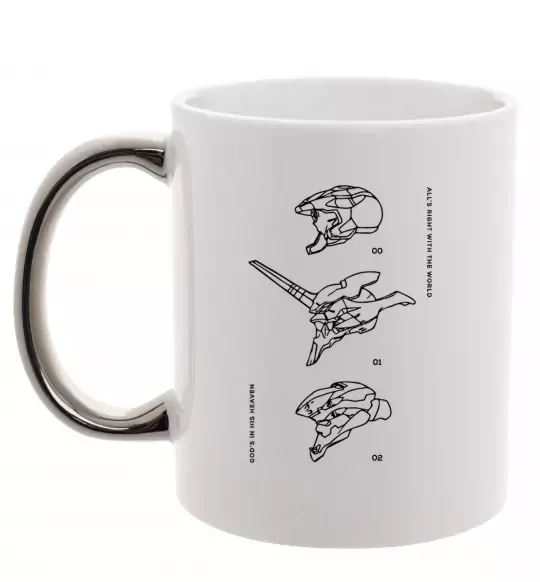 Чашка з кольоровою ручкою Evangelion HELMETS аніме Срібло фото