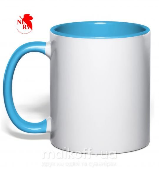 Чашка з кольоровою ручкою Evangelion аниме Евангелион Блакитний фото