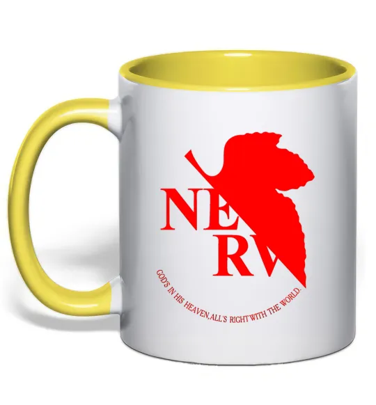 Чашка с цветной ручкой Evangelion аніме Евангеліон Лимонный фото