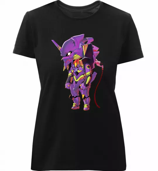 Женская премиум футболка Евангеліон робот аніме Черный фото