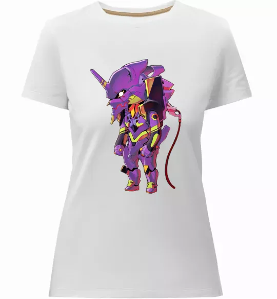 Женская премиум футболка Евангеліон робот аніме Белый фото