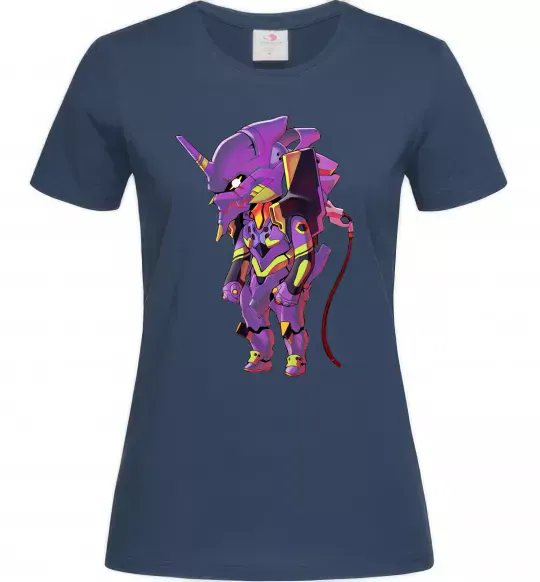 Жіноча футболка Евангеліон робот аніме Темно-синій фото