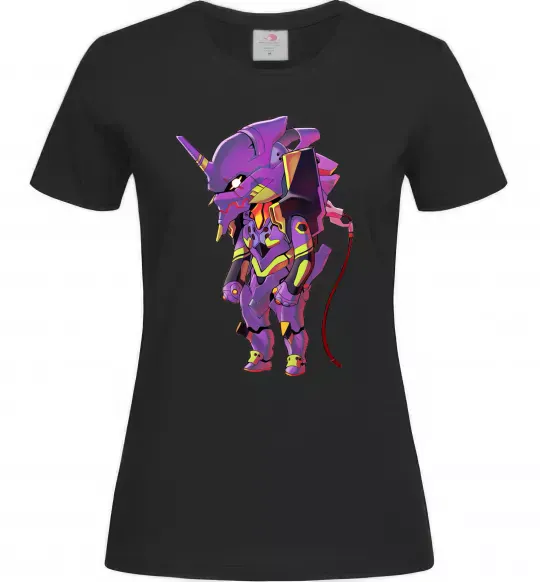 Жіноча футболка Евангеліон робот аніме Чорний фото