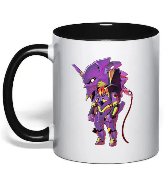 Чашка з кольоровою ручкою Евангеліон робот аніме Чорний фото