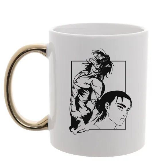 Чашка с цветной ручкой Eren Yaeger Атака титанов Золото фото