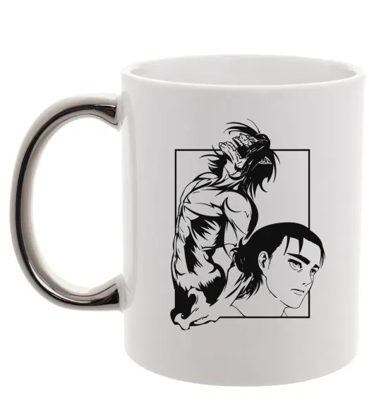 Чашка с цветной ручкой Eren Yaeger Атака титанов Серебро фото