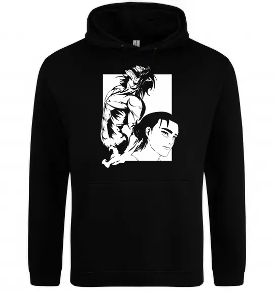 Чоловіча толстовка (худі) Eren Yaeger Атака титанов Чорний фото