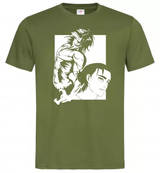 Мужская футболка Eren Yaeger Атака титанов Оливковый фото