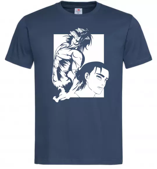 Мужская футболка Eren Yaeger Атака титанов Темно-синий фото