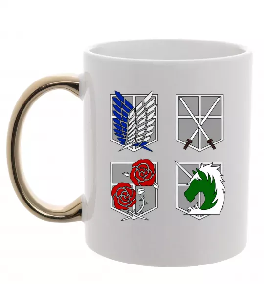 Чашка с цветной ручкой Атака титанів емблеми Золото фото