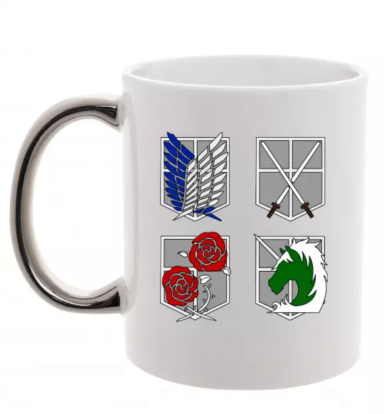 Чашка с цветной ручкой Атака титанів емблеми Серебро фото