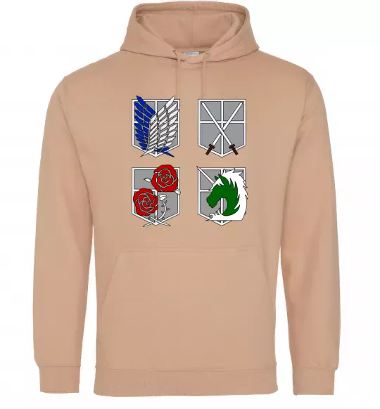 Мужская толстовка (худи) Атака титанів емблеми Песочный фото