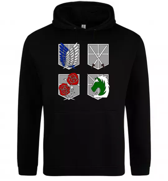 Жіноча толстовка (худі) Атака титанів емблеми Чорний фото