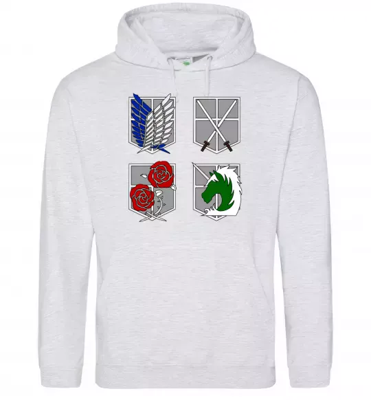 Жіноча толстовка (худі) Атака титанів емблеми Сірий меланж фото