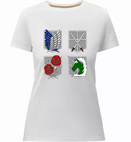 Женская премиум футболка Атака титанів емблеми Белый фото