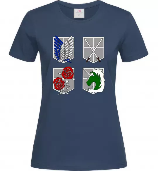 Жіноча футболка Атака титанів емблеми Темно-синій фото