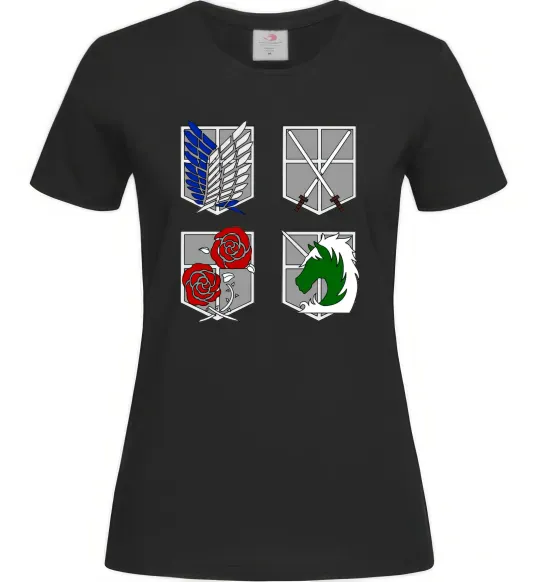 Жіноча футболка Атака титанів емблеми Чорний фото