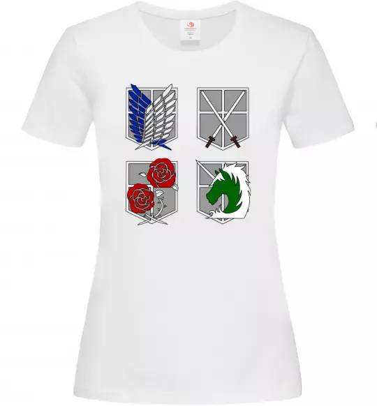 Жіноча футболка Атака титанів емблеми Білий фото