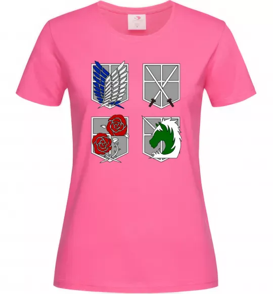 Жіноча футболка Атака титанів емблеми Яскраво-рожевий фото