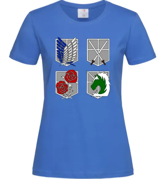 Жіноча футболка Атака титанів емблеми Яскраво-синій фото