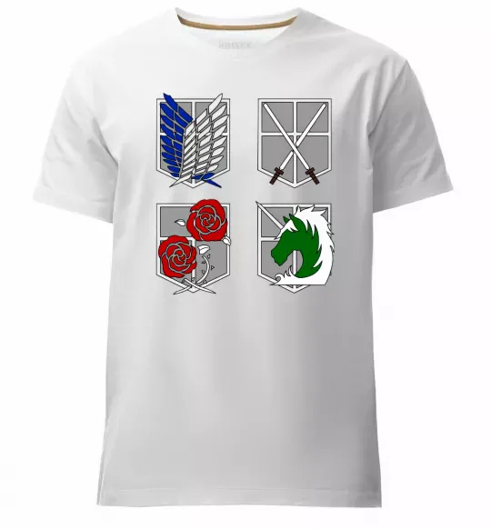 Мужская премиум футболка Атака титанів емблеми Белый фото