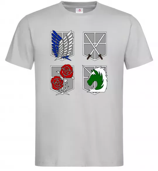 Чоловіча футболка Атака титанів емблеми Сірий фото