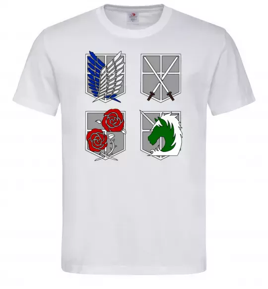 Чоловіча футболка Атака титанів емблеми Білий фото