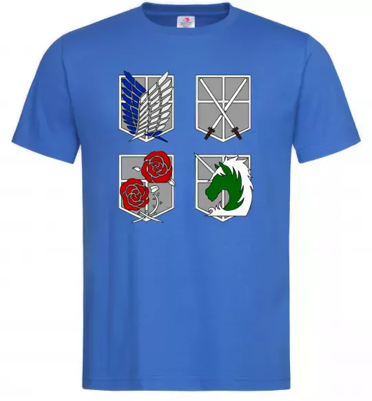 Чоловіча футболка Атака титанів емблеми Яскраво-синій фото