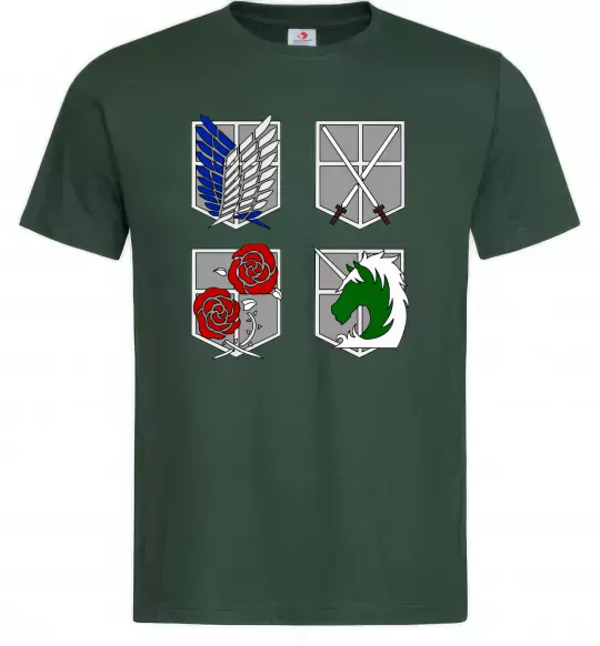 Чоловіча футболка Атака титанів емблеми Темно-зелений фото