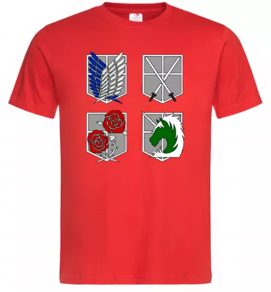 Чоловіча футболка Атака титанів емблеми Червоний фото