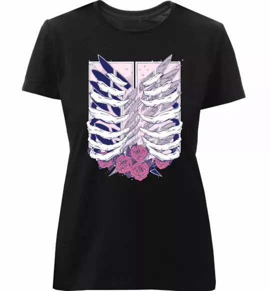 Жіноча преміум футболка Атака титанів ребра Чорний фото