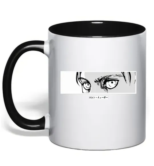 Чашка з кольоровою ручкою Очі аніме Чорний фото