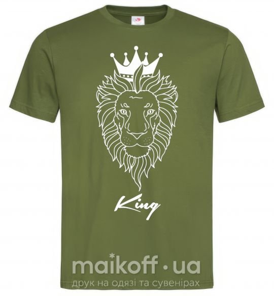 Мужская футболка Лев король King Оливковый фото