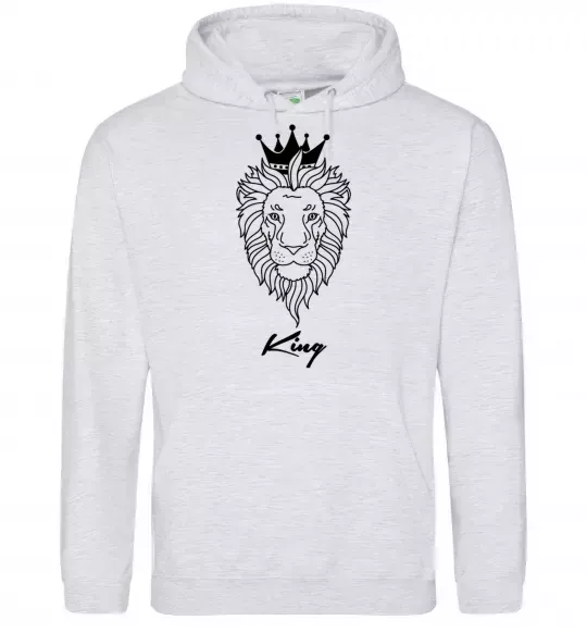Чоловіча толстовка (худі) Лев король King Сірий меланж фото