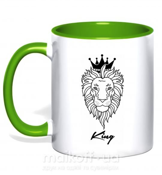 Чашка з кольоровою ручкою Лев король King Зелений фото
