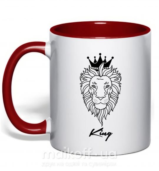 Чашка з кольоровою ручкою Лев король King Червоний фото