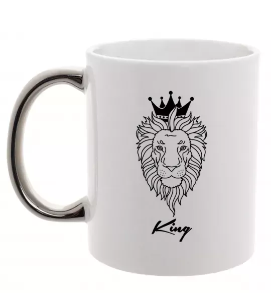 Чашка с цветной ручкой Лев король King Серебро фото